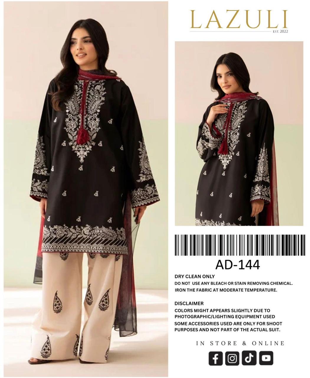 Lazuli AD-144 – Black &amp; Ivory Premium Airjet Dhanak Winter Suit