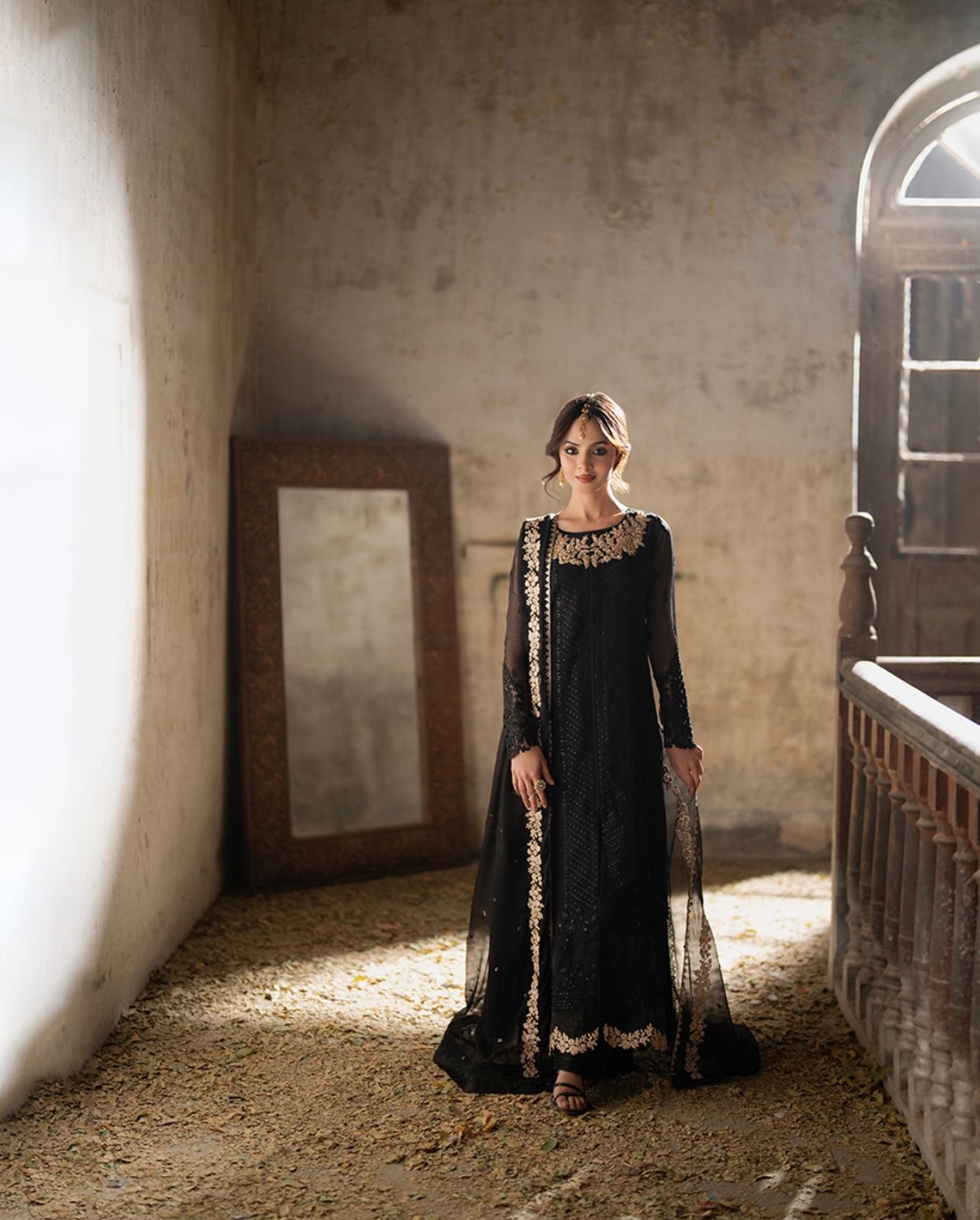 Azure Black &amp; Gold Premium Chiffon Embroidered Unstitched Suit